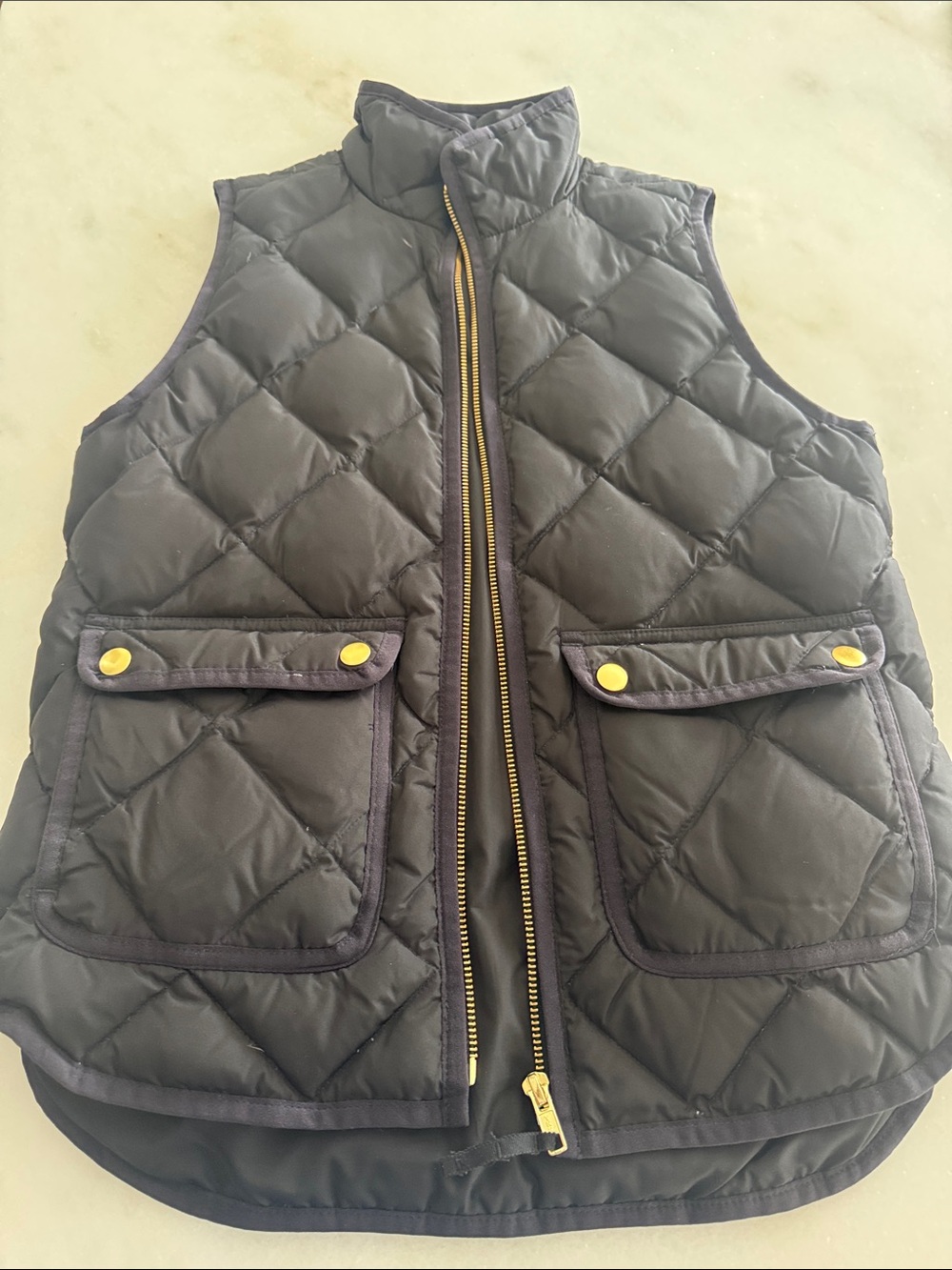 J. Crew Black Quilted Puffer Vest with Gold Hardware